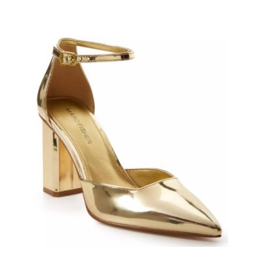 Marc Fisher Metallic Gold Ankle Strap Heels (Doster2) new in box